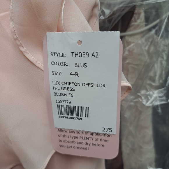 Off-the-Shoulder Ruffled High Low Maxi Dress in Blush...TH039....Size 4...NWT - Picture 8 of 8
